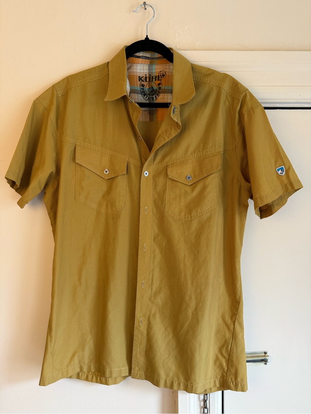 Kuhl Men’s Short-Sleeve Button-Down Shirt in Mustard Yellow